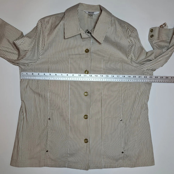 NWT ALIA Tan Beige Cream  Stiped Button Down Collared Jacket Women 16 Plus Size - Picture 4 of 10